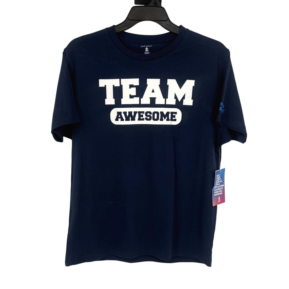Autism Speaks "Team Awesome" T-Shirt Women Large Navy Blue Graphic Tee NEW